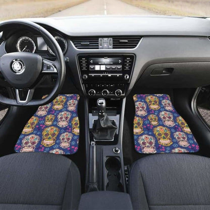 Sugar Skull Flower Pattern Front And Back Car Mats