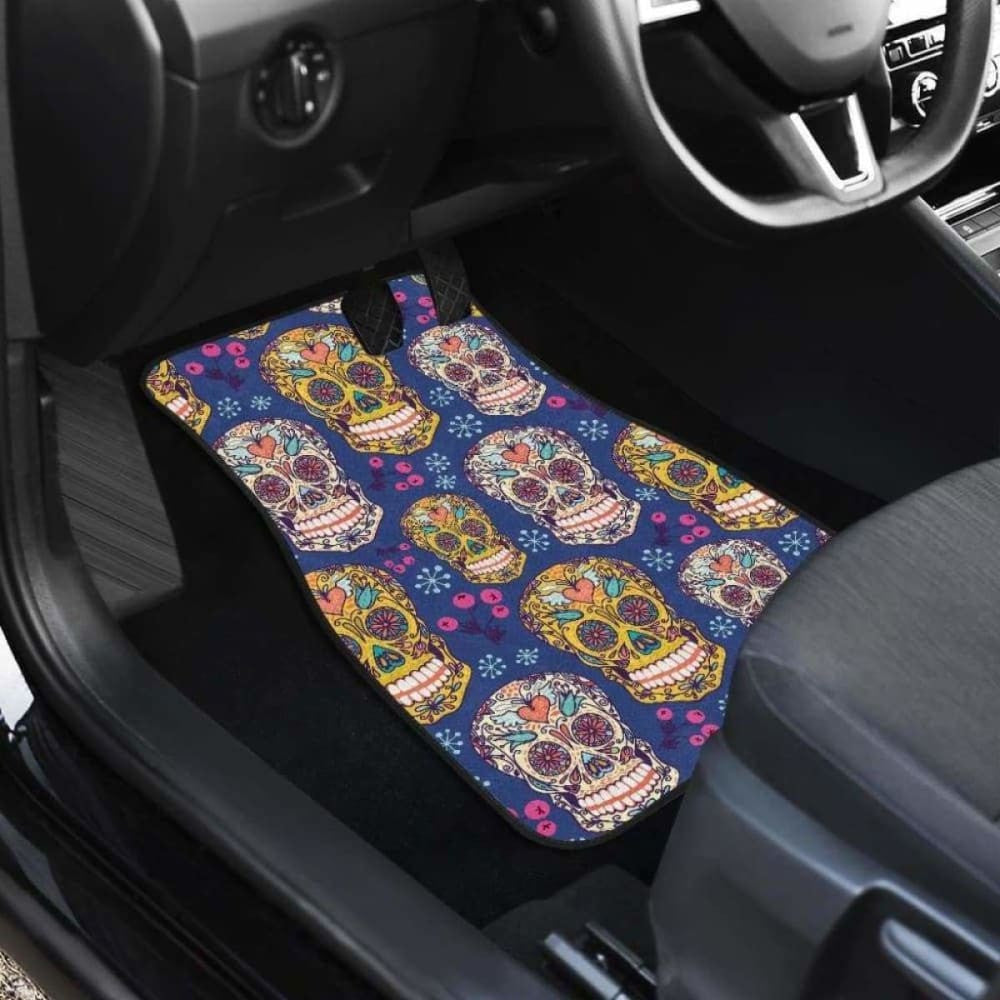 Sugar Skull Flower Pattern Front And Back Car Mats