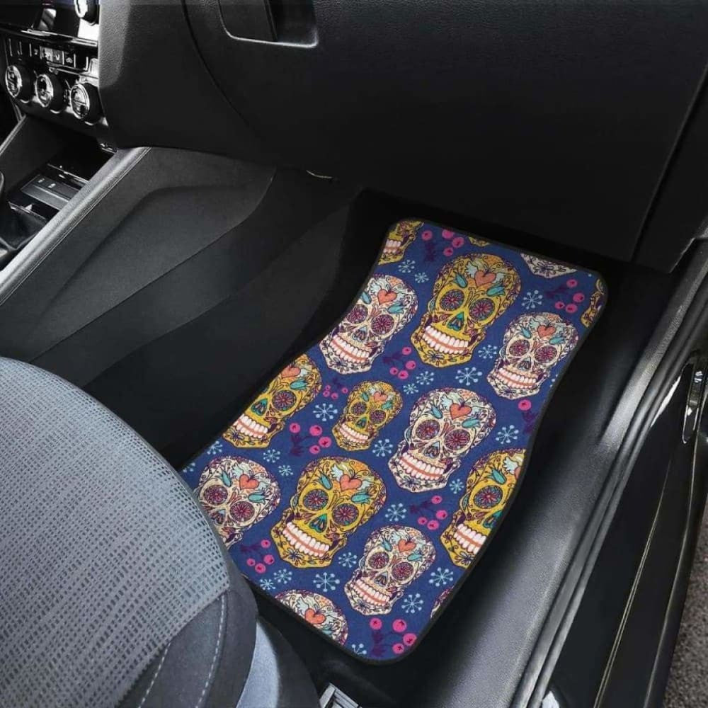 Sugar Skull Flower Pattern Front And Back Car Mats