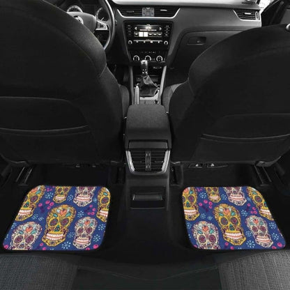 Sugar Skull Flower Pattern Front And Back Car Mats
