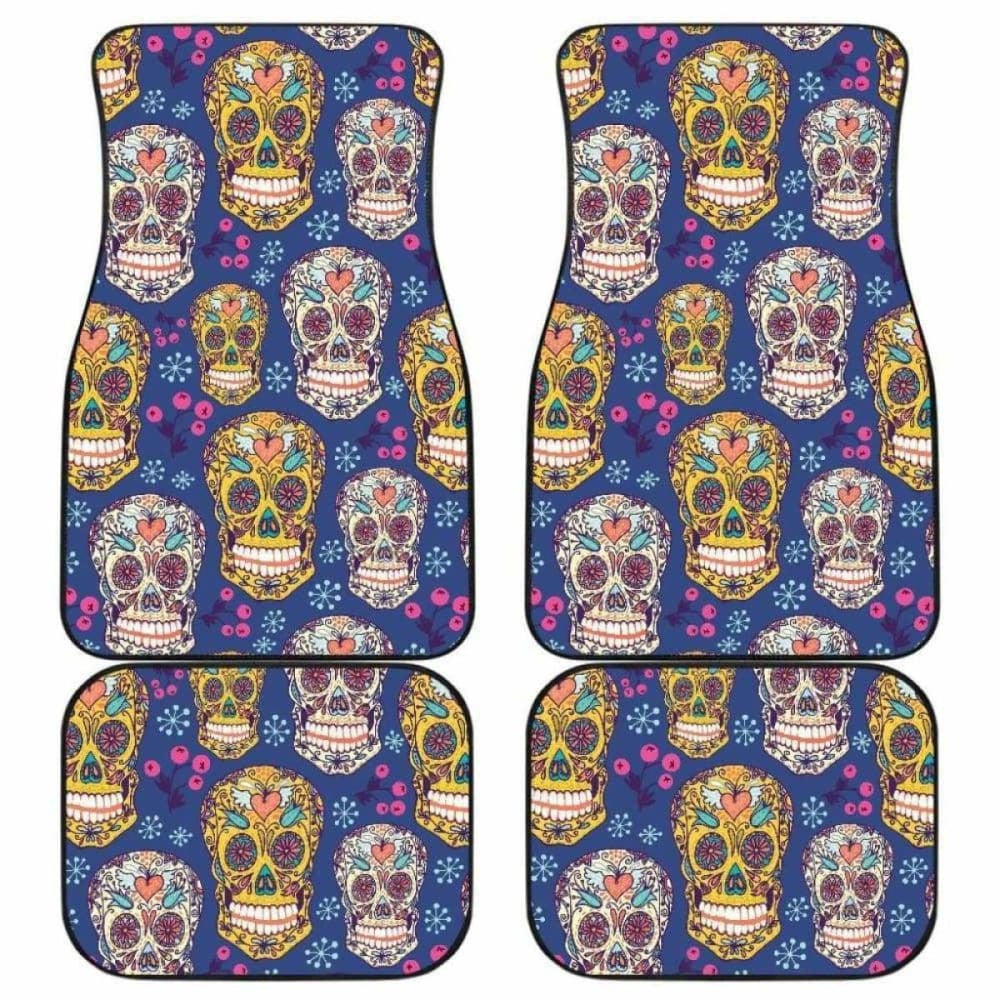 Sugar Skull Flower Pattern Front And Back Car Mats