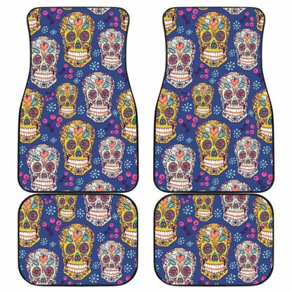 Sugar Skull Flower Pattern Front And Back Car Mats