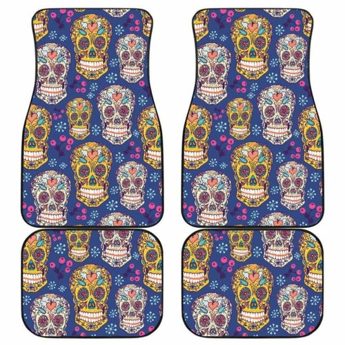 Sugar Skull Flower Pattern Front And Back Car Mats