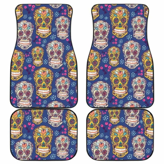 Sugar Skull Flower Pattern Front And Back Car Mats