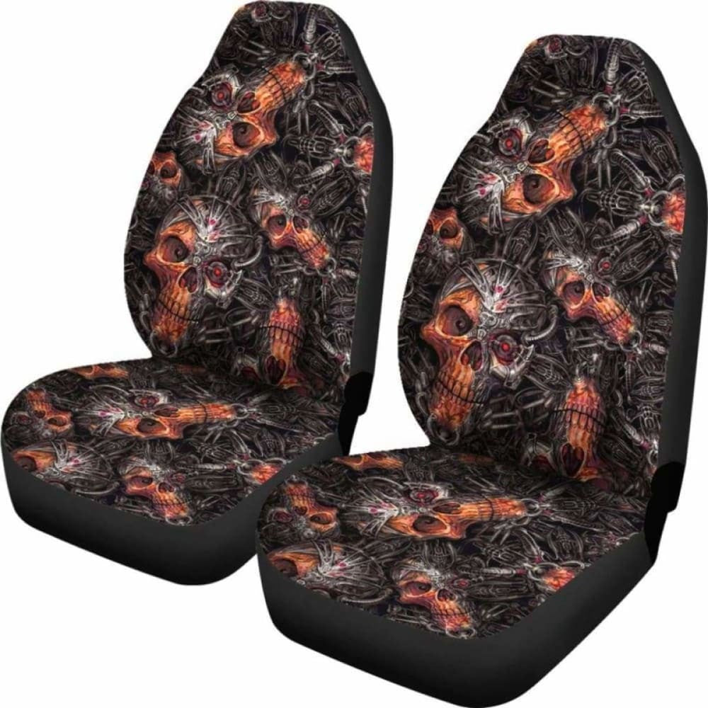 Set Of Flaming Skulls Car Seat Covers