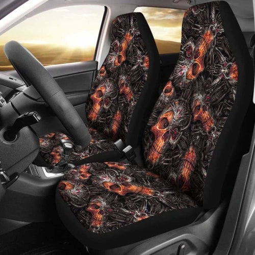 Set Of Flaming Skulls Car Seat Covers