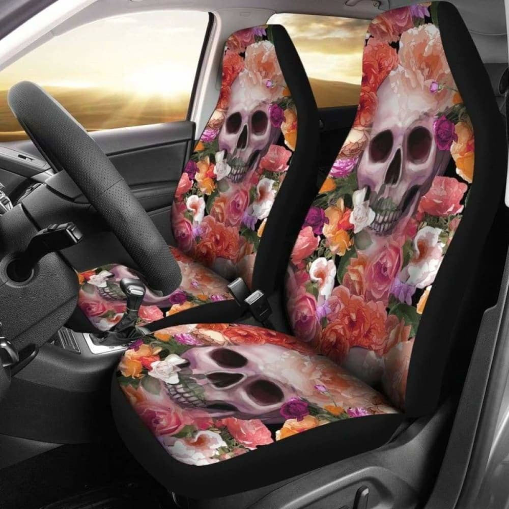 Set Of Skull Skeleton Floral Skull Car Seat Covers
