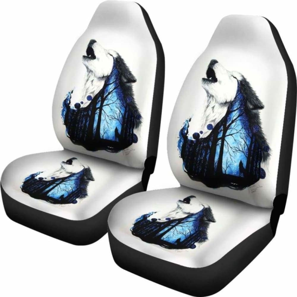 Wolf Art Howling In White Theme Car Seat Covers