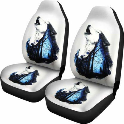 Wolf Art Howling In White Theme Car Seat Covers