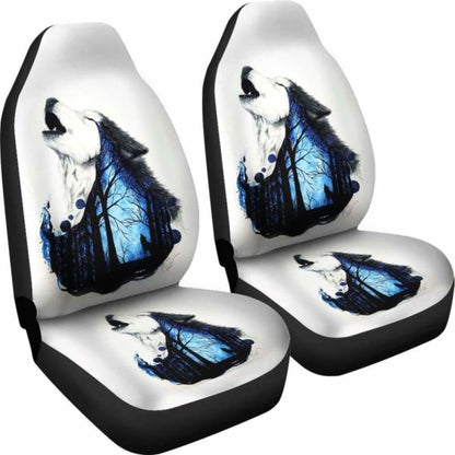 Wolf Art Howling In White Theme Car Seat Covers