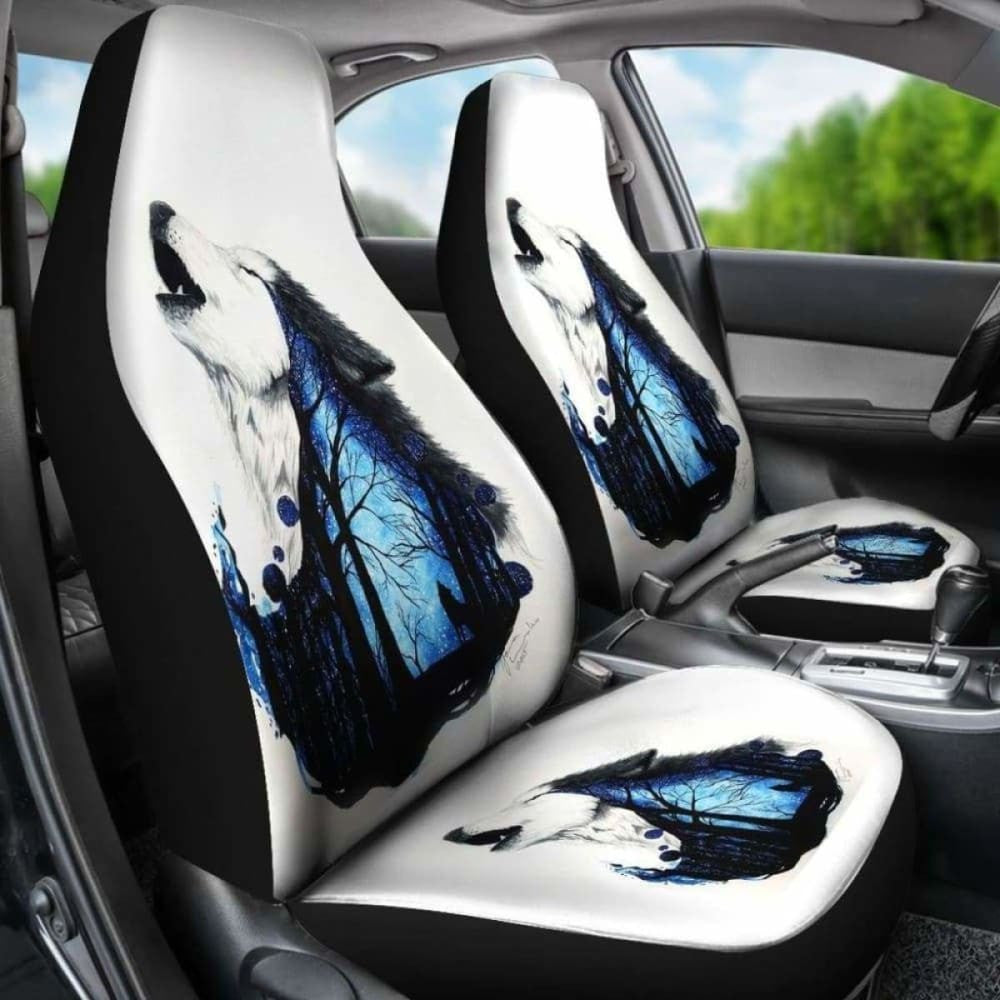 Wolf Art Howling In White Theme Car Seat Covers
