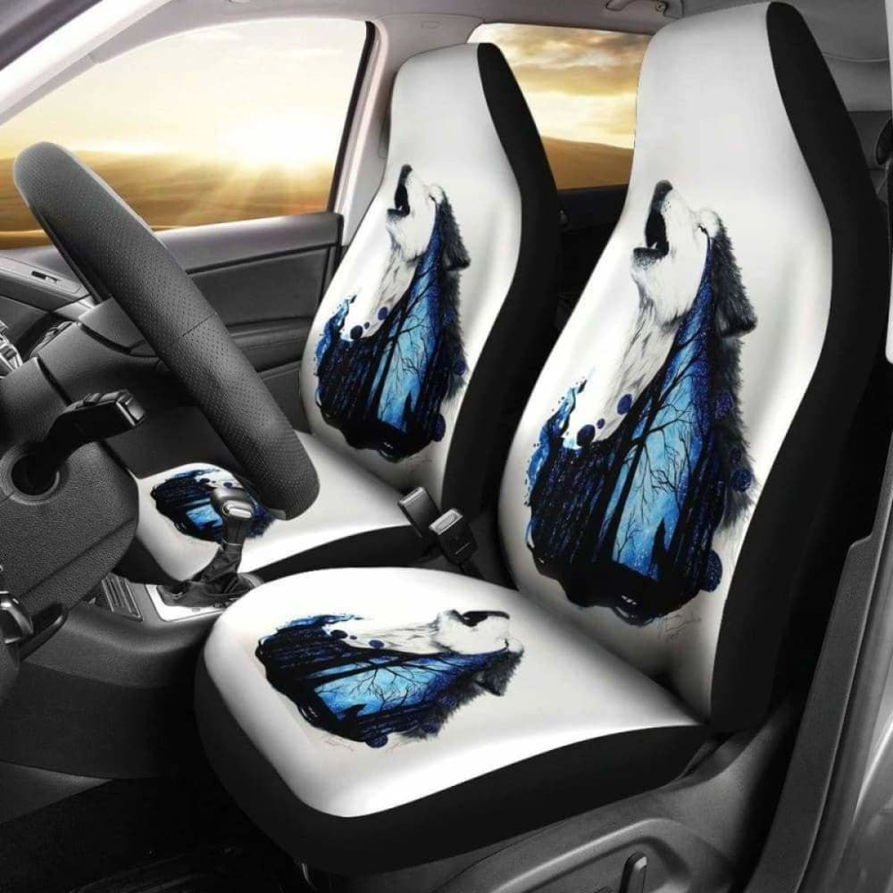 Wolf Art Howling In White Theme Car Seat Covers