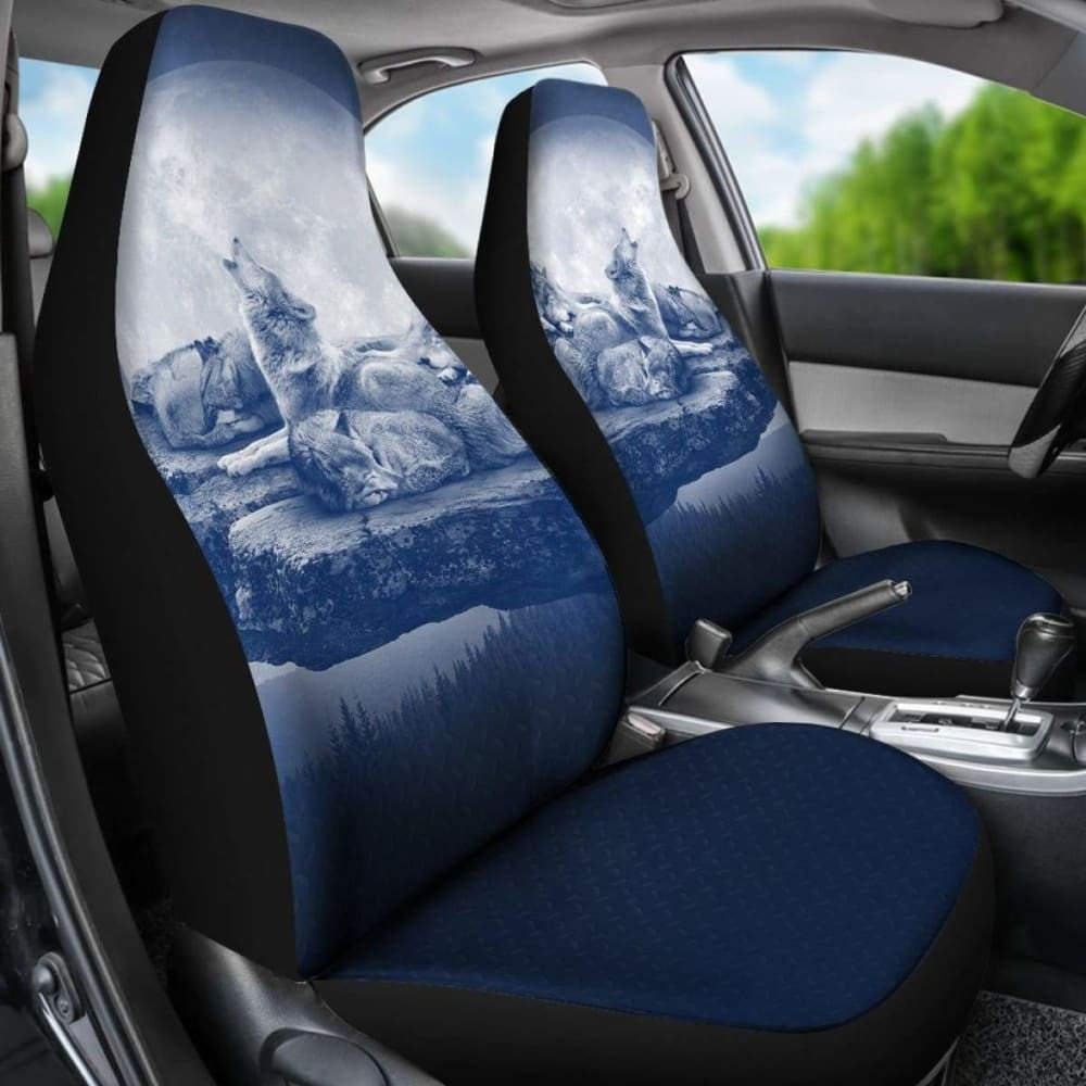Wolf Car Seat Covers Family Blue