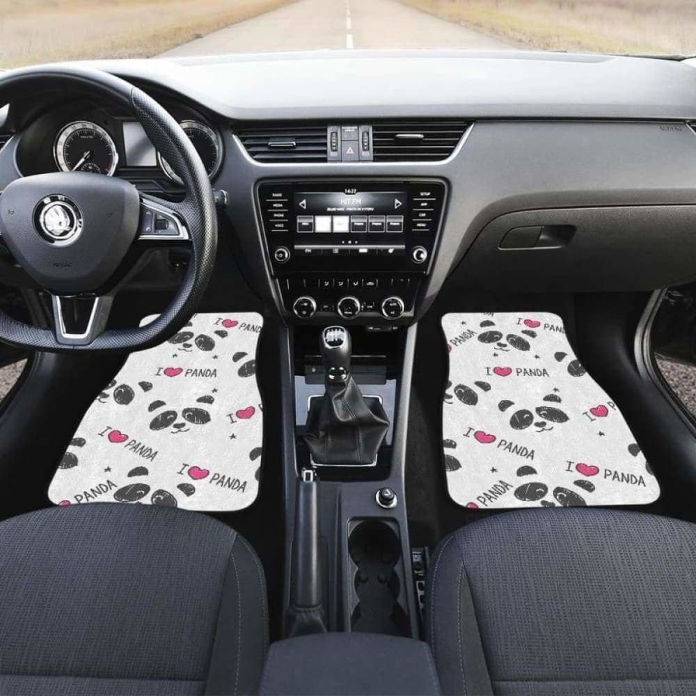 Hand Drawn Faces Of Pandas Pattern Front And Back Car Mats