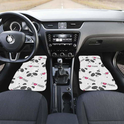 Hand Drawn Faces Of Pandas Pattern Front And Back Car Mats