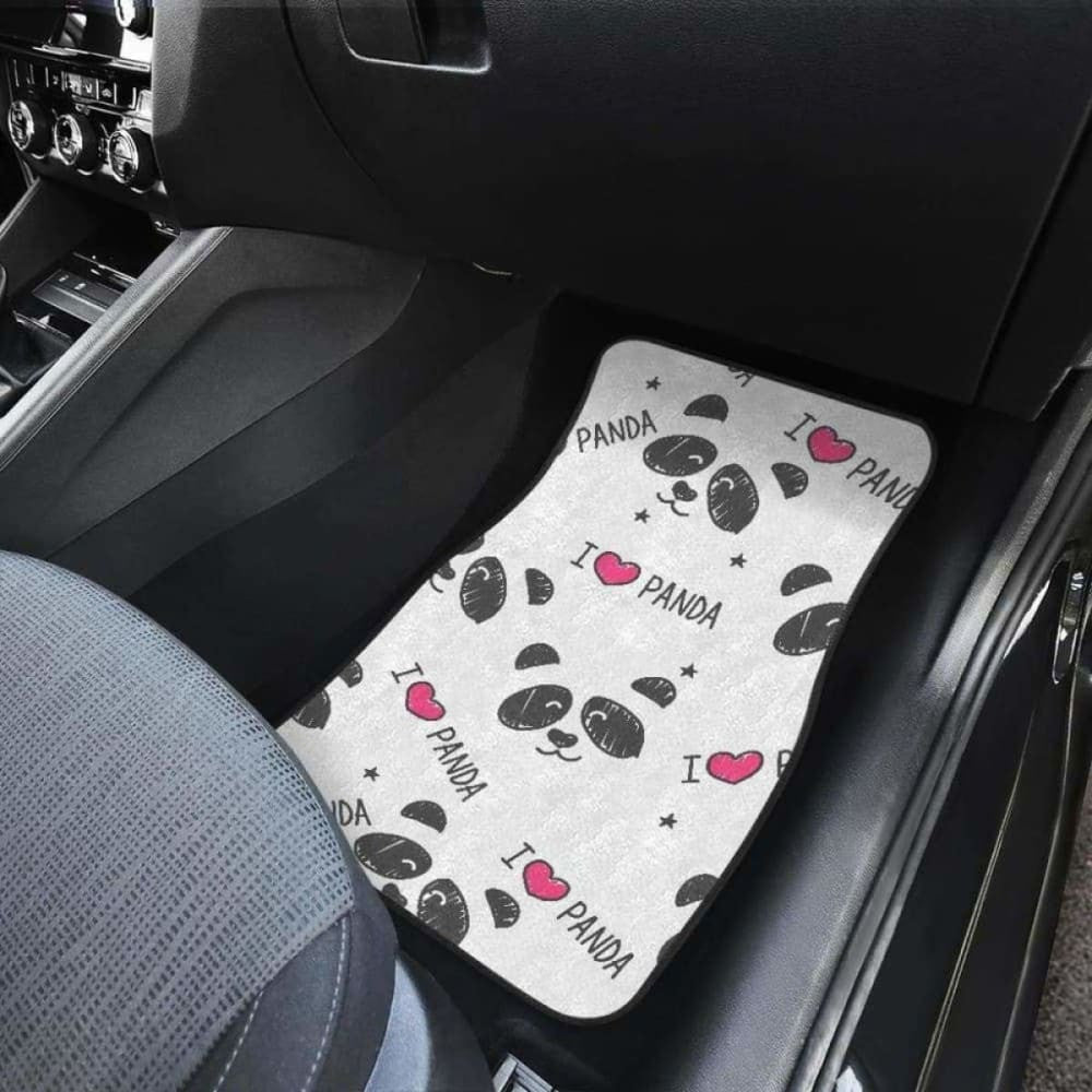 Hand Drawn Faces Of Pandas Pattern Front And Back Car Mats