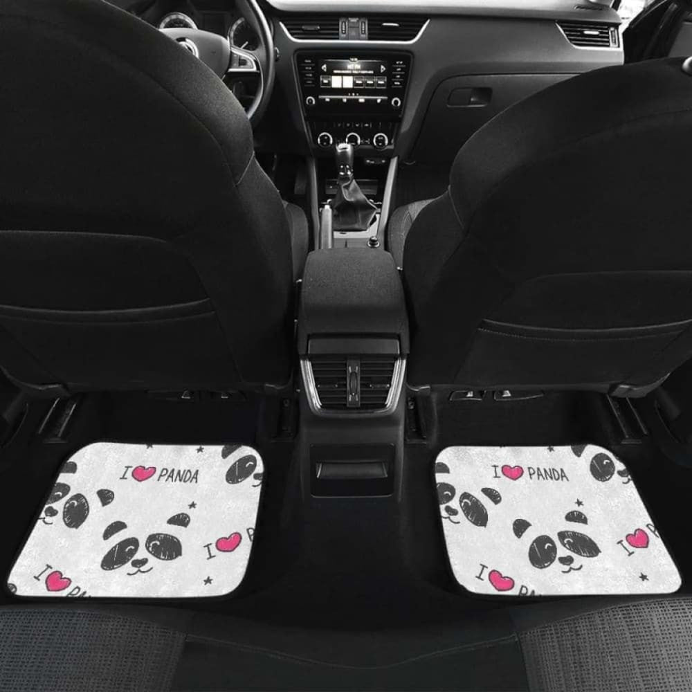 Hand Drawn Faces Of Pandas Pattern Front And Back Car Mats