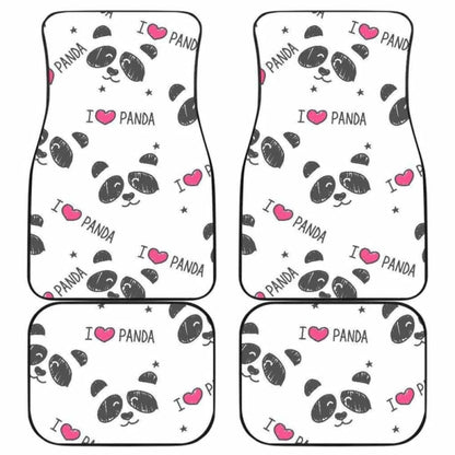 Hand Drawn Faces Of Pandas Pattern Front And Back Car Mats