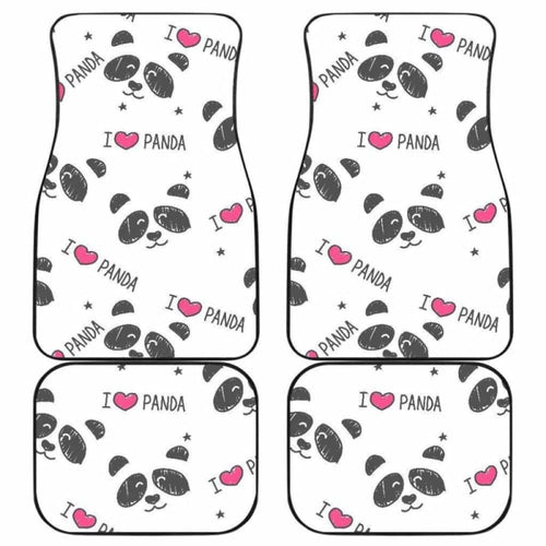 Hand Drawn Faces Of Pandas Pattern Front And Back Car Mats