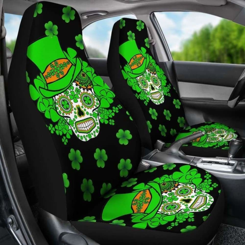 Set Of Sugar Skull St Patrick'S Day Seat Covers