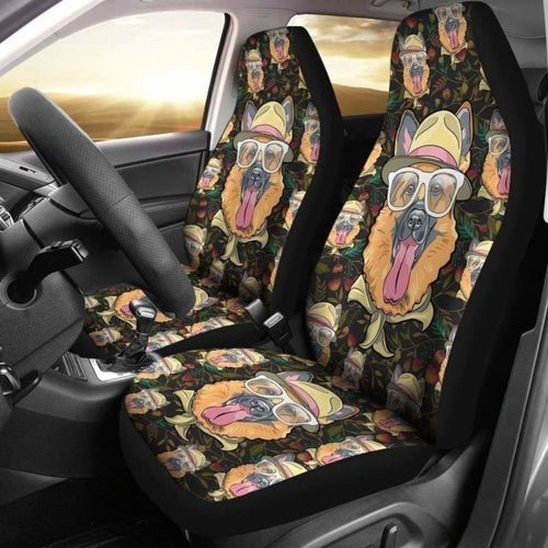 Cute German Shepherd Wearing Glasses Car Seat Covers