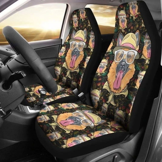 Cute German Shepherd Wearing Glasses Car Seat Covers