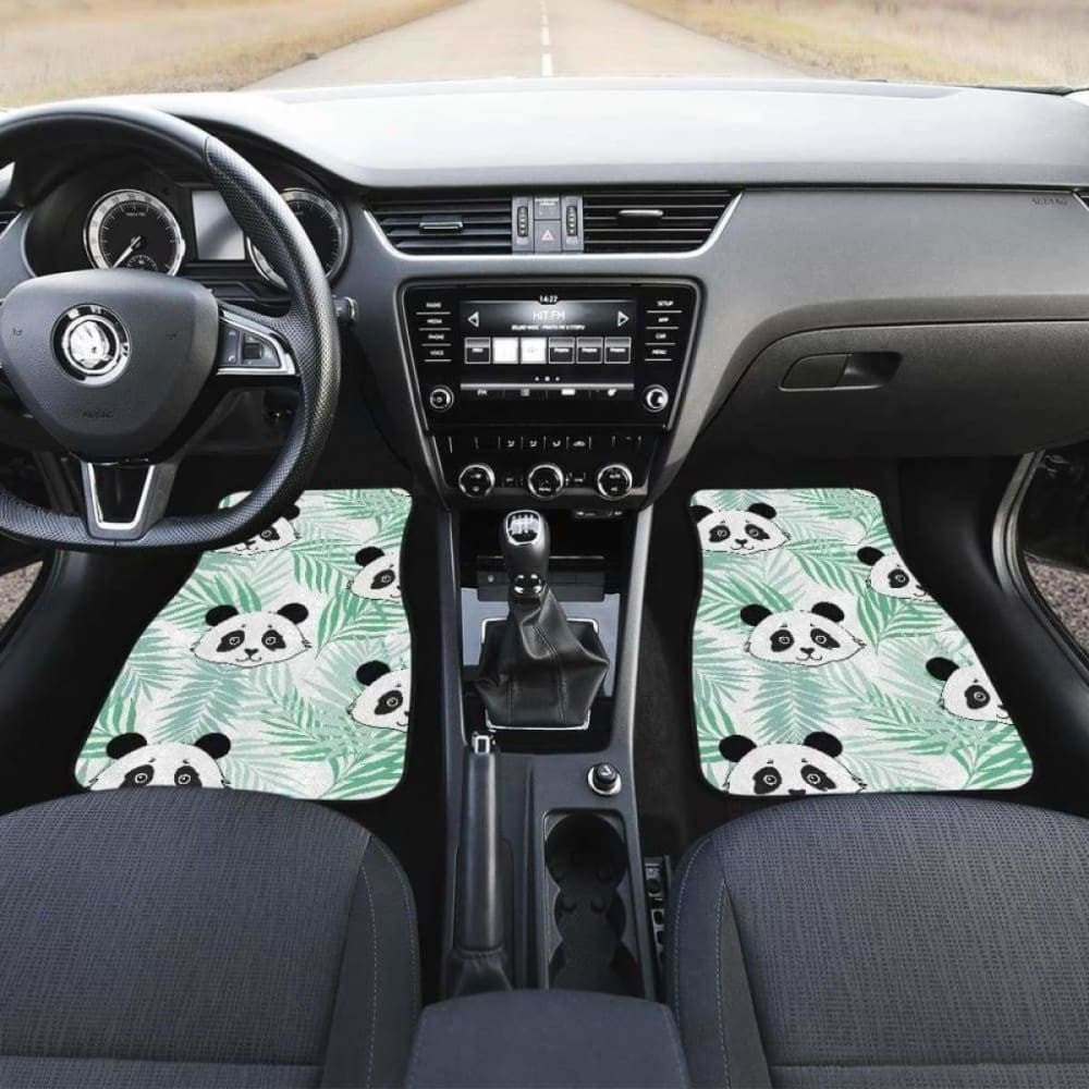 Panda Pattern Tropical Leaves Background Front And Back Car Mats