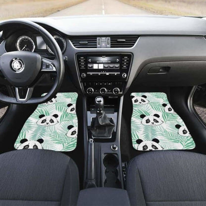 Panda Pattern Tropical Leaves Background Front And Back Car Mats