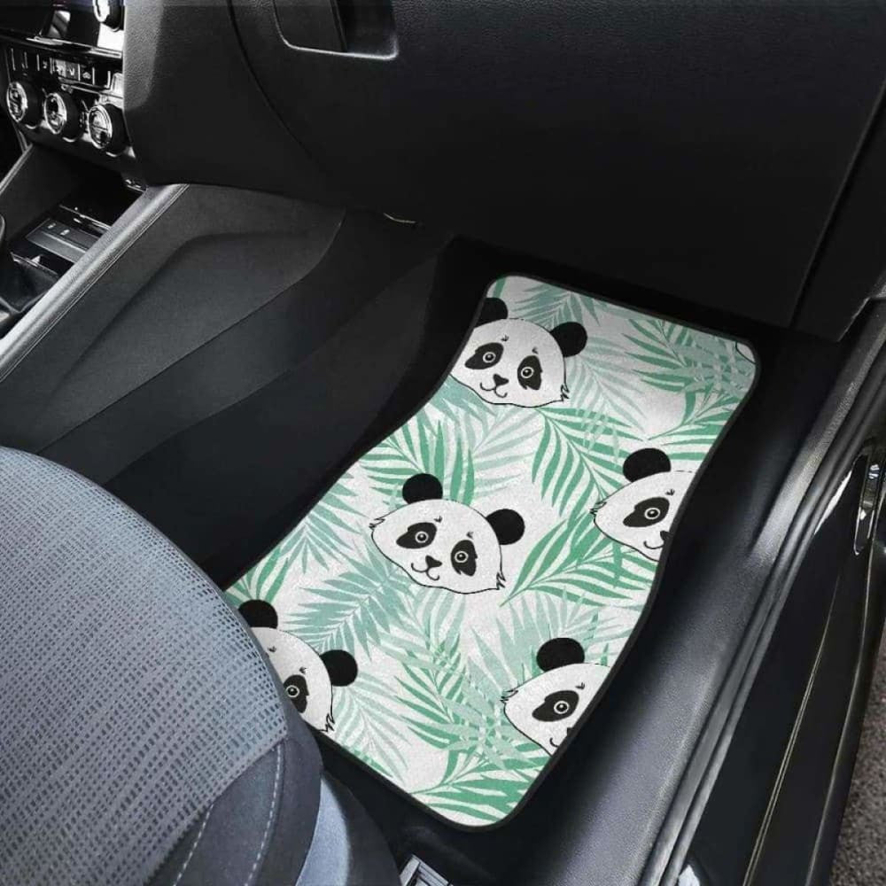 Panda Pattern Tropical Leaves Background Front And Back Car Mats