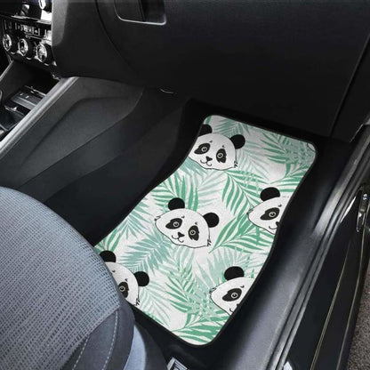 Panda Pattern Tropical Leaves Background Front And Back Car Mats