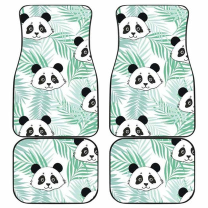 Panda Pattern Tropical Leaves Background Front And Back Car Mats