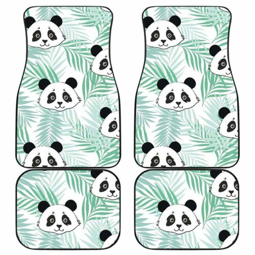 Panda Pattern Tropical Leaves Background Front And Back Car Mats