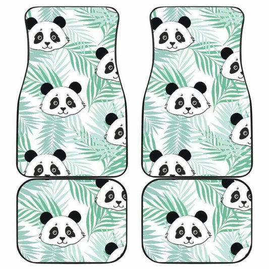 Panda Pattern Tropical Leaves Background Front And Back Car Mats