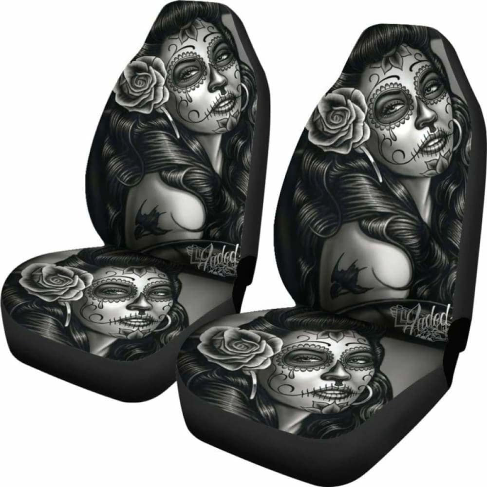 Set Pcs Beautiful Girl Seat Cover Sugar Skulls