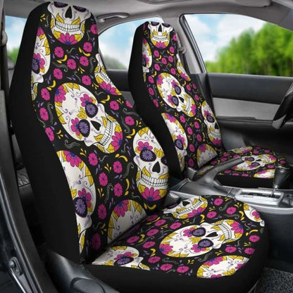 Set Of Sugar Skull Mexican Skull Car Seat Covers