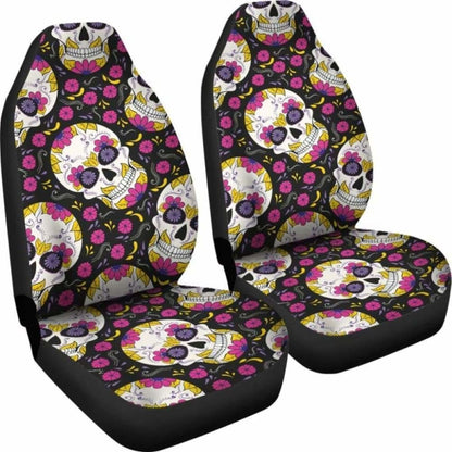 Set Of Sugar Skull Mexican Skull Car Seat Covers