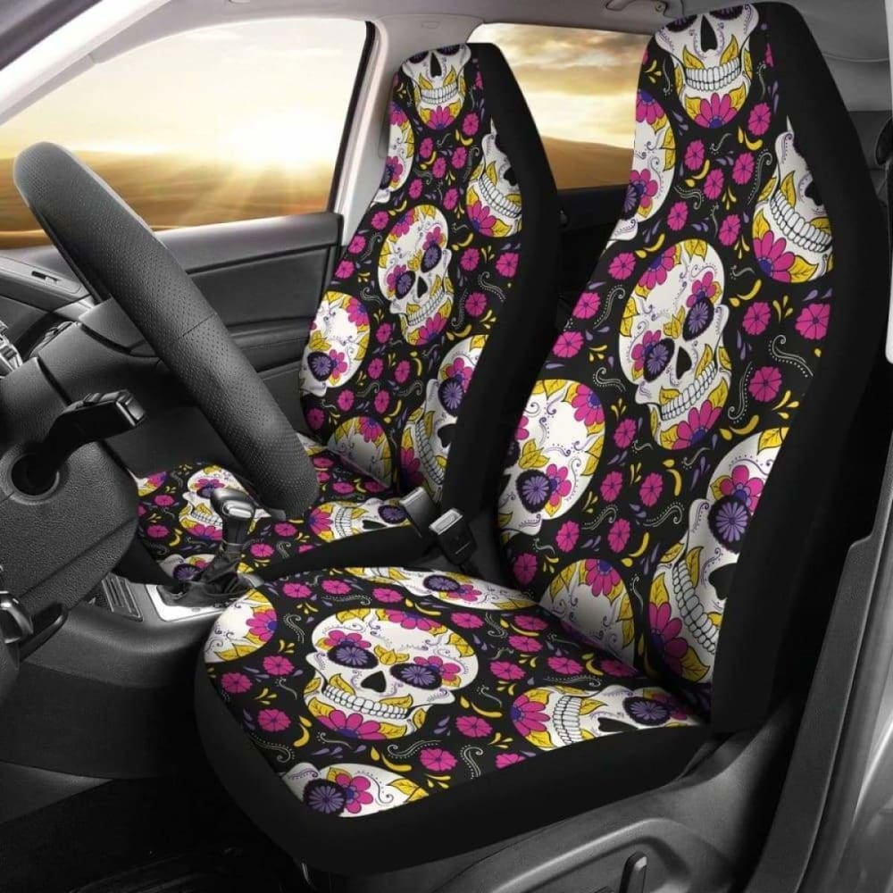 Set Of Sugar Skull Mexican Skull Car Seat Covers