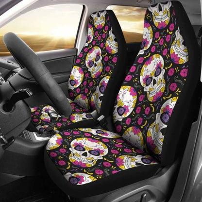 Set Of Sugar Skull Mexican Skull Car Seat Covers