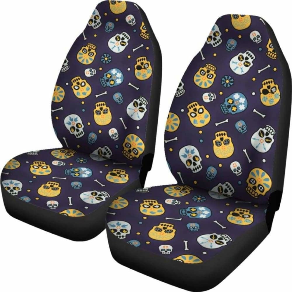 Set Pcs Floral Sugar Skull Day Of The Dead Skull Car Seat Covers