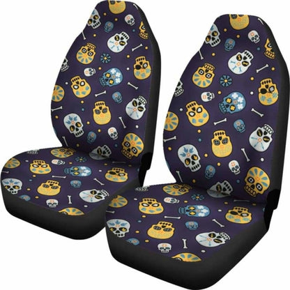 Set Pcs Floral Sugar Skull Day Of The Dead Skull Car Seat Covers