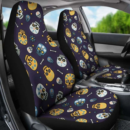 Set Pcs Floral Sugar Skull Day Of The Dead Skull Car Seat Covers