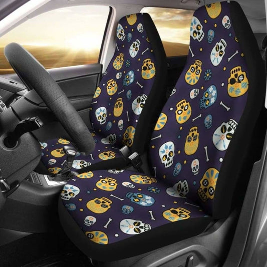 Set Pcs Floral Sugar Skull Day Of The Dead Skull Car Seat Covers