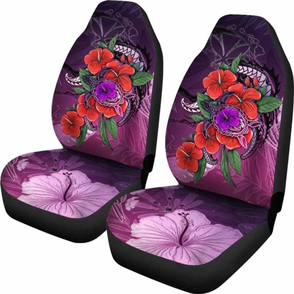 Polynesian Hawaii Car Seat Covers - Purple Hibiscus Turtle Flowing - Amazing