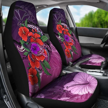 Polynesian Hawaii Car Seat Covers - Purple Hibiscus Turtle Flowing - Amazing