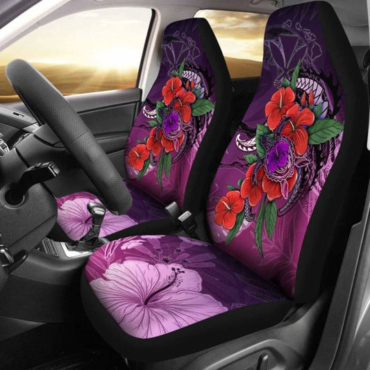 Polynesian Hawaii Car Seat Covers - Purple Hibiscus Turtle Flowing - Amazing