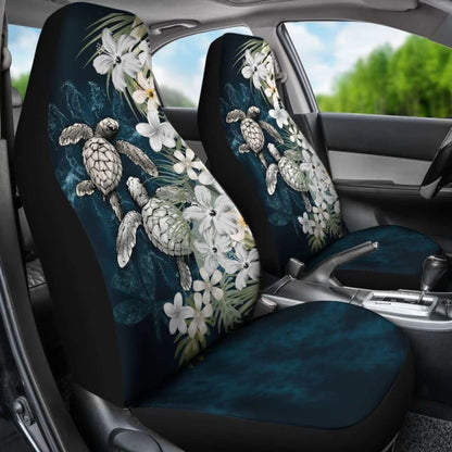 Kanaka Maoli (Hawaiian) Car Seat Covers - Sea Turtle Tropical Hibiscus And Plumeria White Amazing