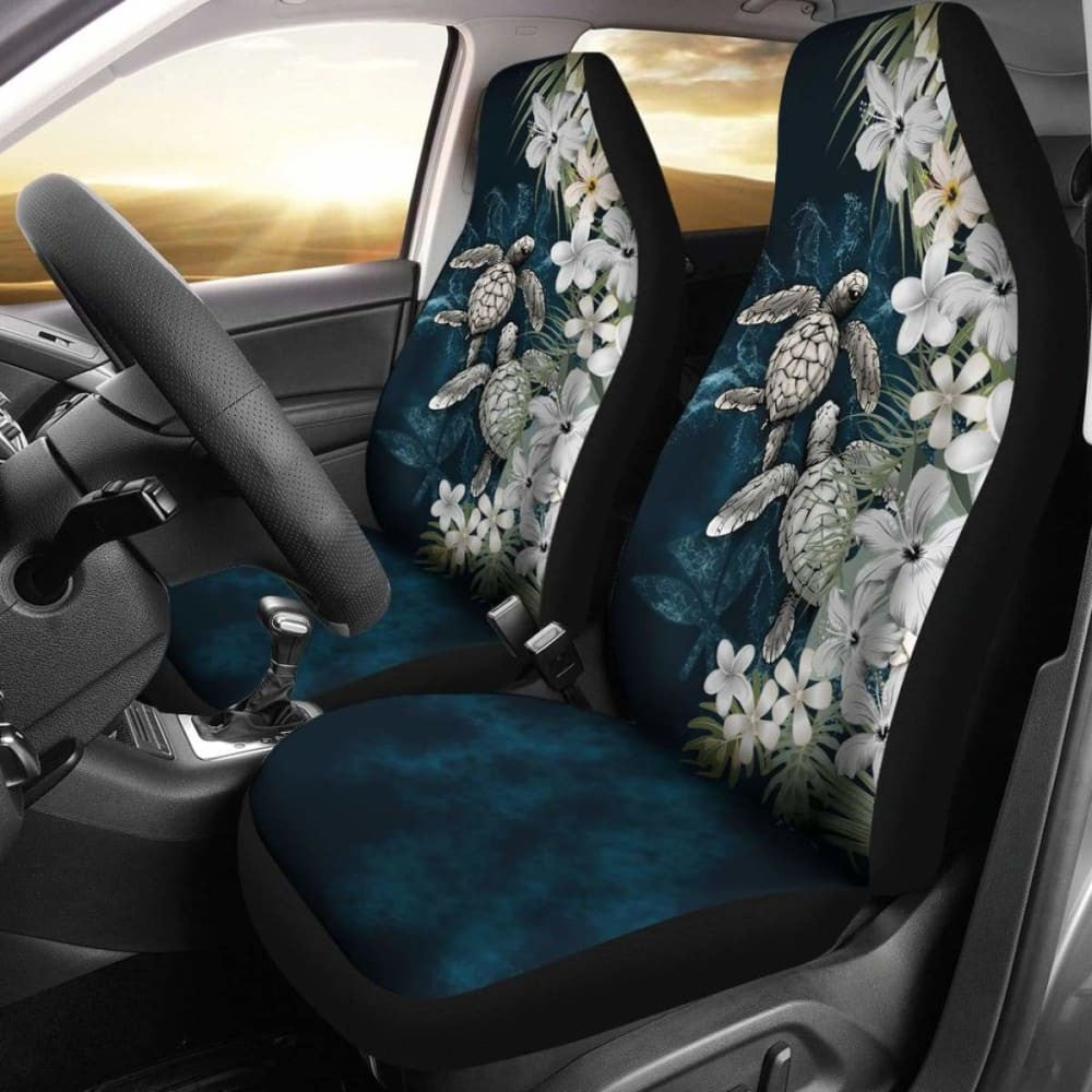 Kanaka Maoli (Hawaiian) Car Seat Covers - Sea Turtle Tropical Hibiscus And Plumeria White Amazing