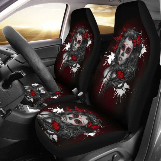 Set Of Pcs Beautiful Sugar Skull Girl Car Seat Cover