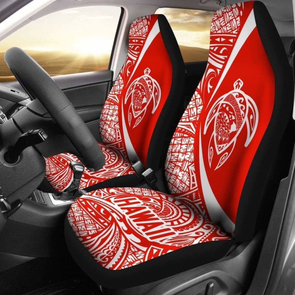 Hawaii Turtle Map Polynesian Car Seat Covers - White And Red - Best Look - New
