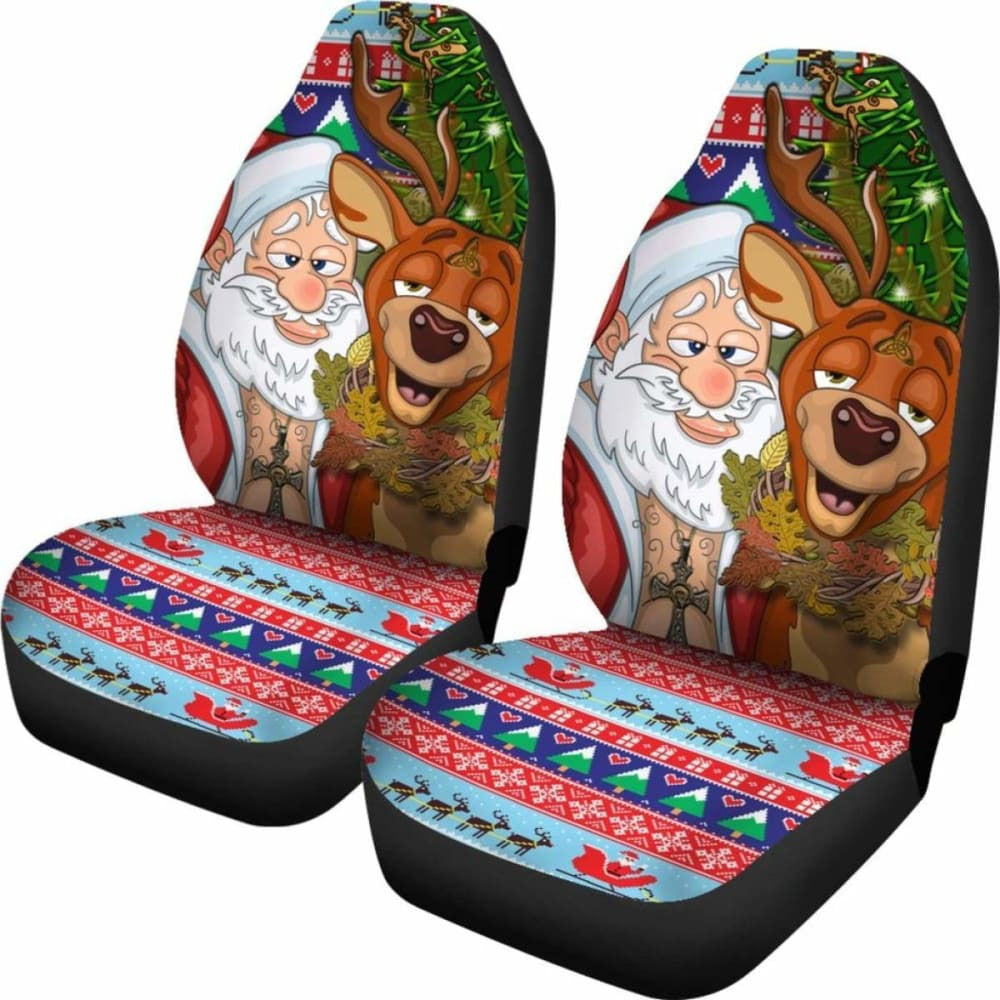Celtic Style Merry Christmas Ugly Car Seat - Drunk Santa And Deer